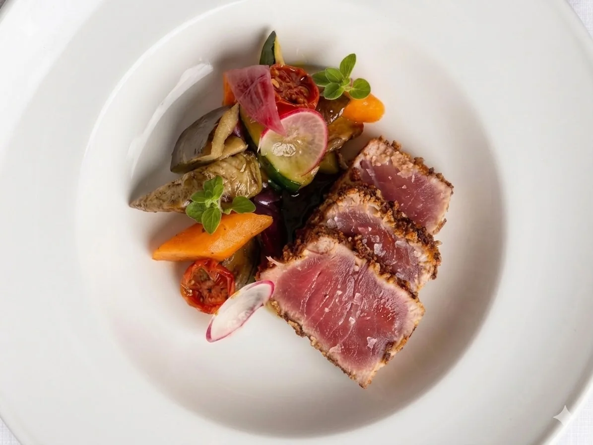 Piatto di tonno con verdure del Marea Restaurant