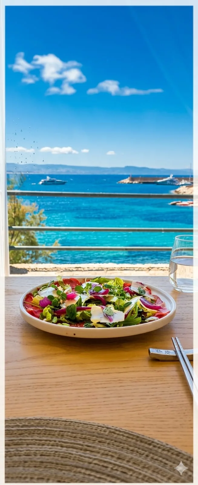 Piatto servito davanti al mare sulla terrazza del Marea